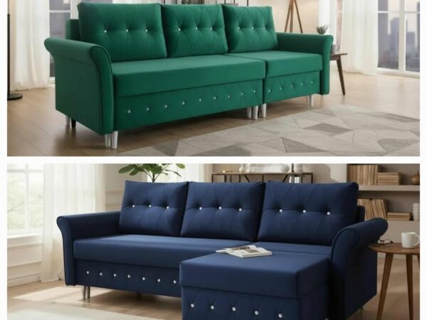 Sofa i narożnik dwa w jednym 2w1 z funkcją spania i pojemnikiem na pościel Glamour